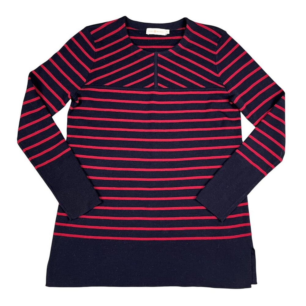 Tory Burch Womens 100% Merino‎ Wool Seraphina Striped Tunic Sweater Medium